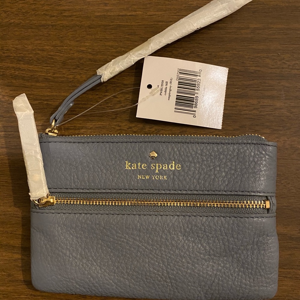 kate spade leather blue/gray wristlet NWT